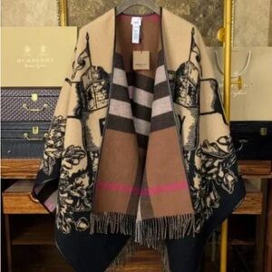 Burberry Beige and Black Castle Print Poncho